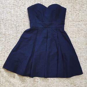 Lauren James Navy Blue Dress GameDay  Seersucker Medium NWT Strapless Tie Back
